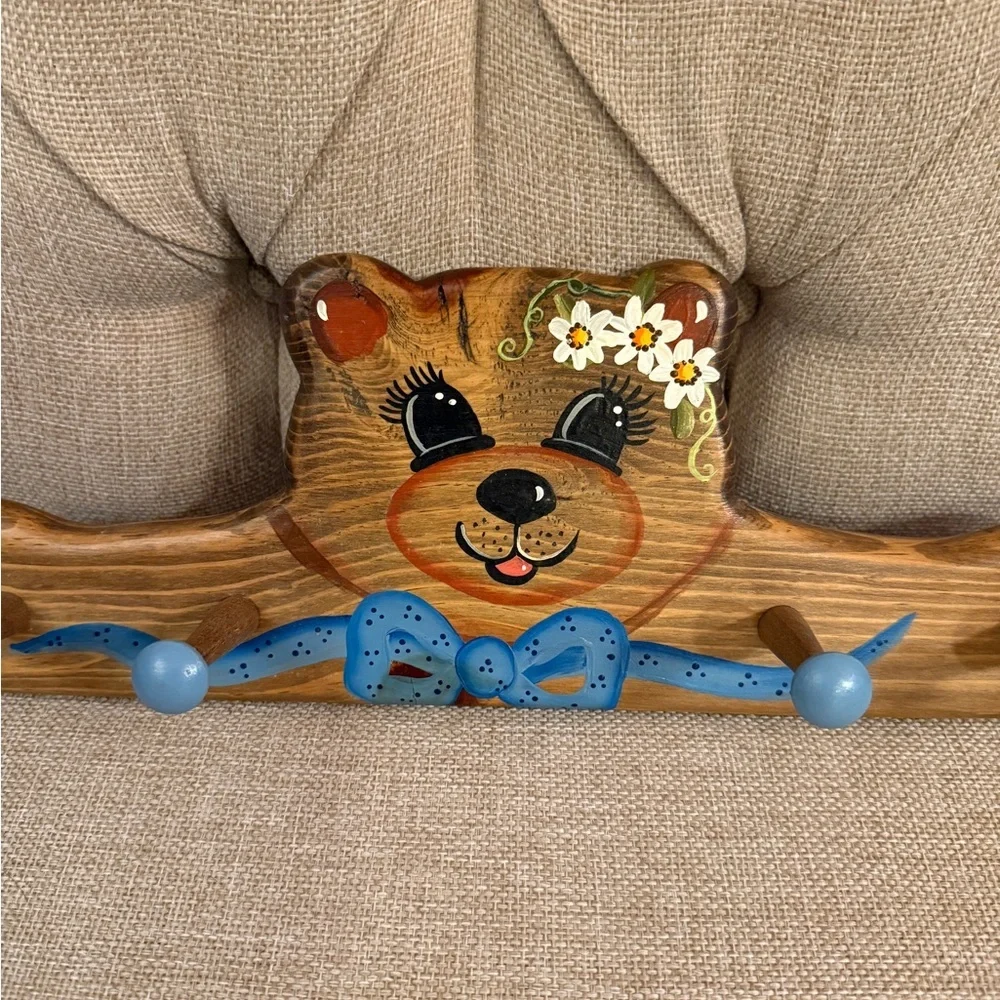 Charming Bear Wall Hook with Blue Accents cottage